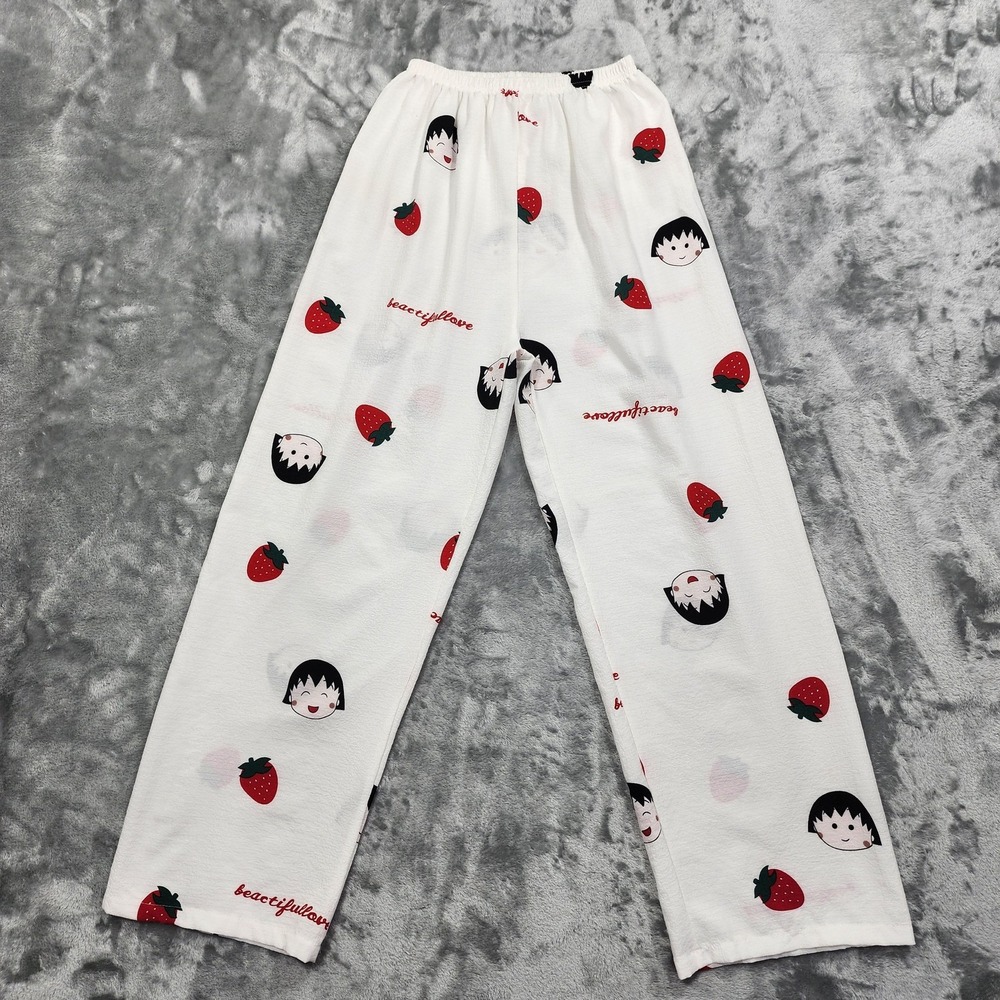Pajama Set Womens 4 White Red Strawberry Button Front‎ Long Sleeve Two Piece - Picture 9 of 15